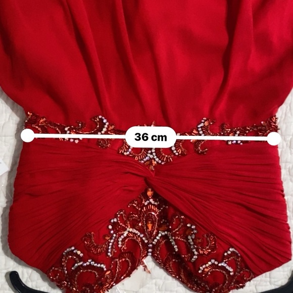 “Camille La Vie” Red Chiffon Embellished Sweetheart neckline gown. - Picture 8 of 9